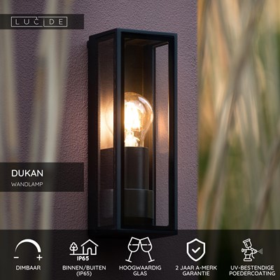 Lucide DUKAN - Wandlamp Binnen/Buiten - 1xE27 - IP65 - Zwart